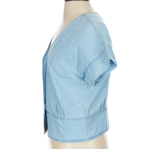 Madewell Blue Denim Pleated Short-Sleeve Top Size Small NWT - Picture 12 of 14